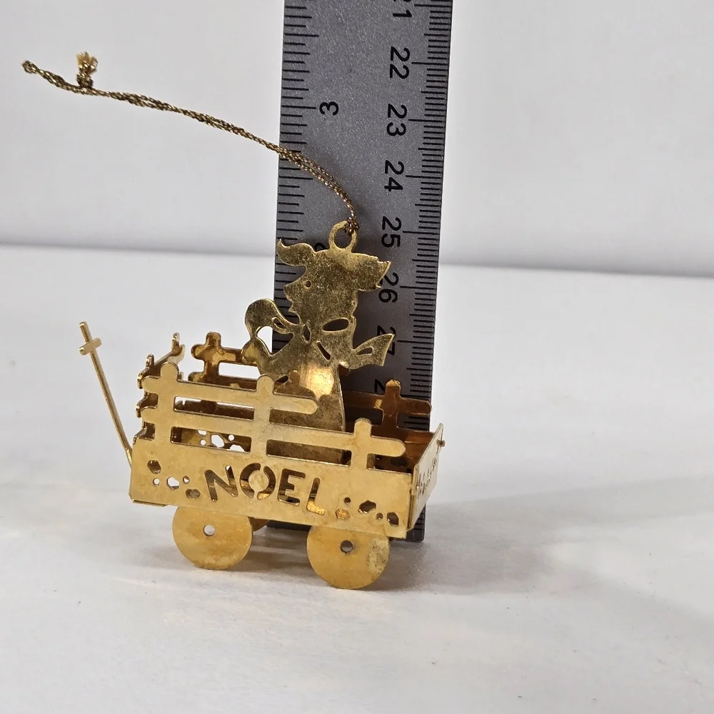 Danbury Mint Ornament Puppy in a‎ Wagon Gold Plated 1986 Vintage 3D Christmas